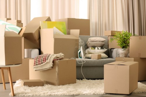 Office furniture and equipment prepared for a local business move